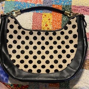 Brahmin Black & Cream Polka Dot Hobo Bag